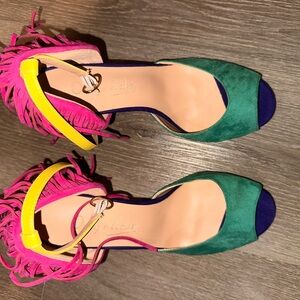 Colorful Women's Heels with Fringe Detail